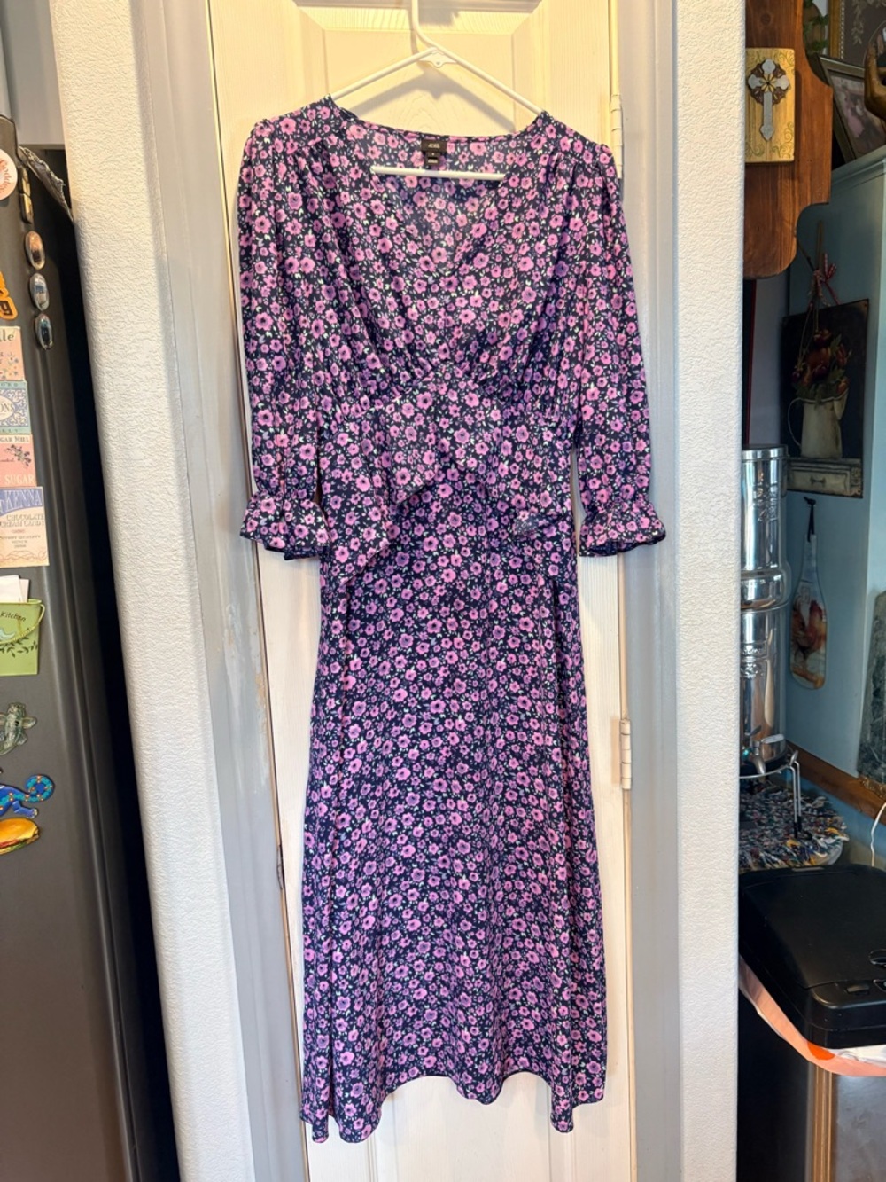 River Island Purple Floral Wrap Midi Dress